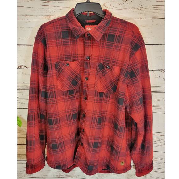 Coleman Red Black Plaid Long Sleeve Button Down Shacket Men's Size XXL - Picture 1 of 9